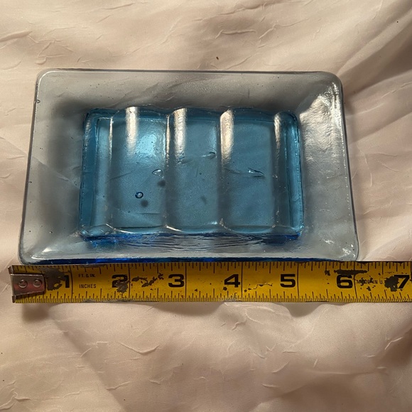 Blue Glass Vase and Trinket Soap Dish SET  lot blue art glass vintage - Picture 4 of 12